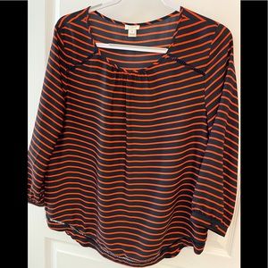 J.Crew Navy and Orange Stripe top, detailed trim, size M